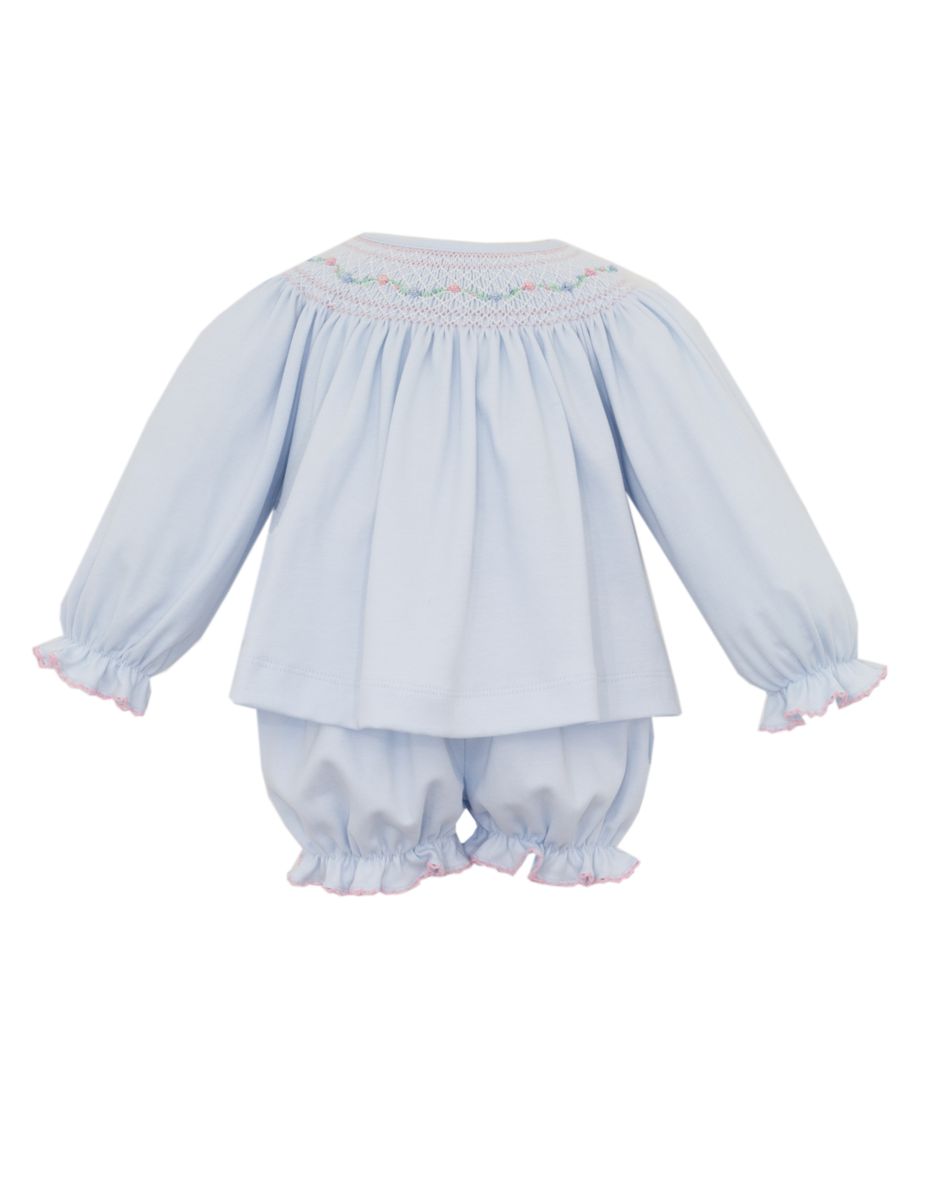 Petit Bebe Light Blue / 12 Mo Petit Bebe Girls Mery Light Blue Knit Bishop Bloomer Set