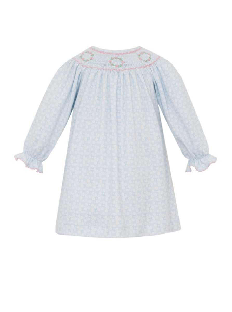 Petit Bebe Knits Girls Light Blue Floral Smocked Bishop Dress 3T Petit Bebe Knits Girls Light Blue Floral Smocked Bishop Dress 3T