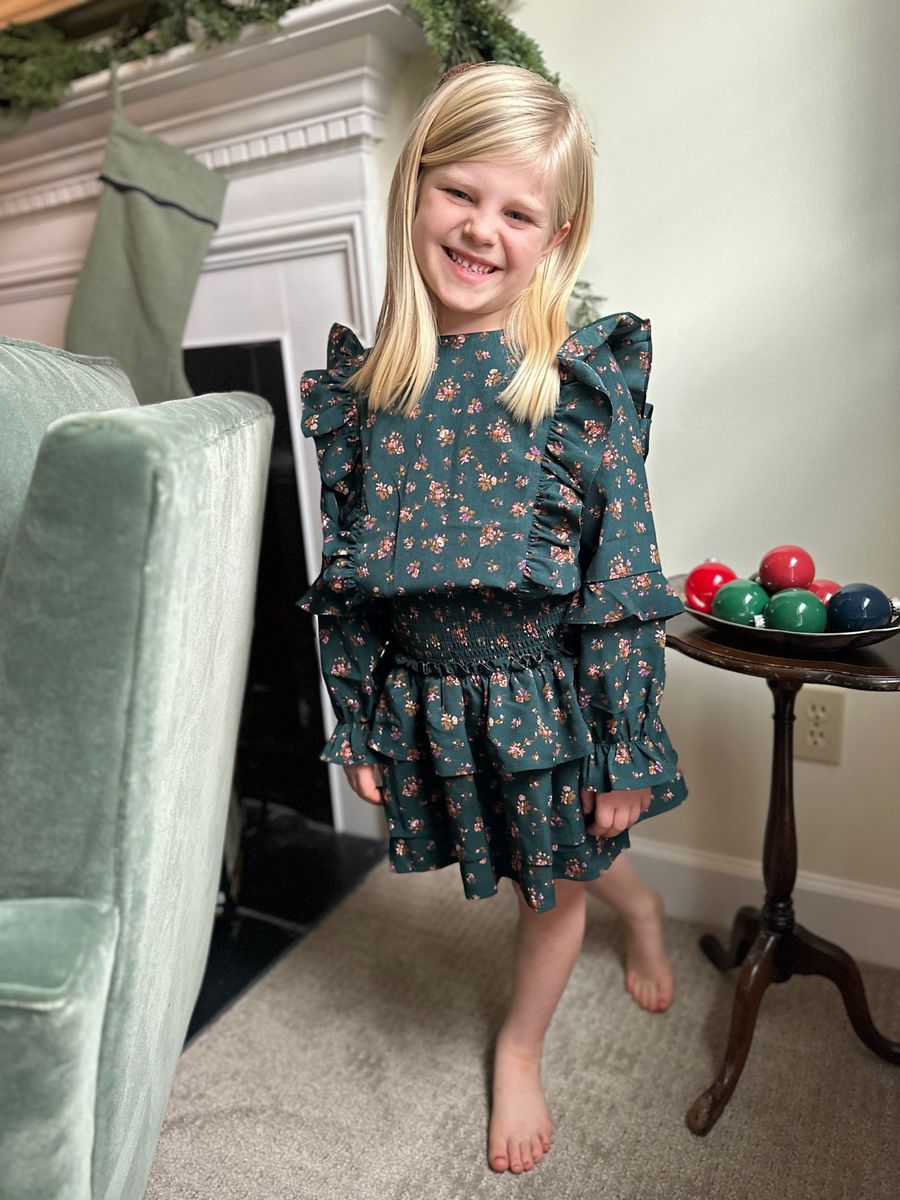 Pleat Girls Shirts Pleat Charlie Dress - Evergreen Vintage Floral