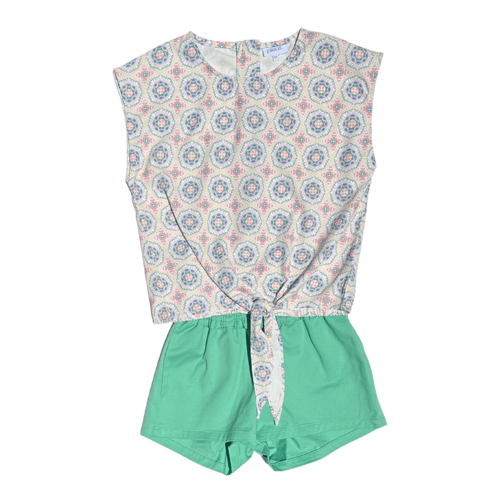 Pleat Chloe Shorts Teal Twill