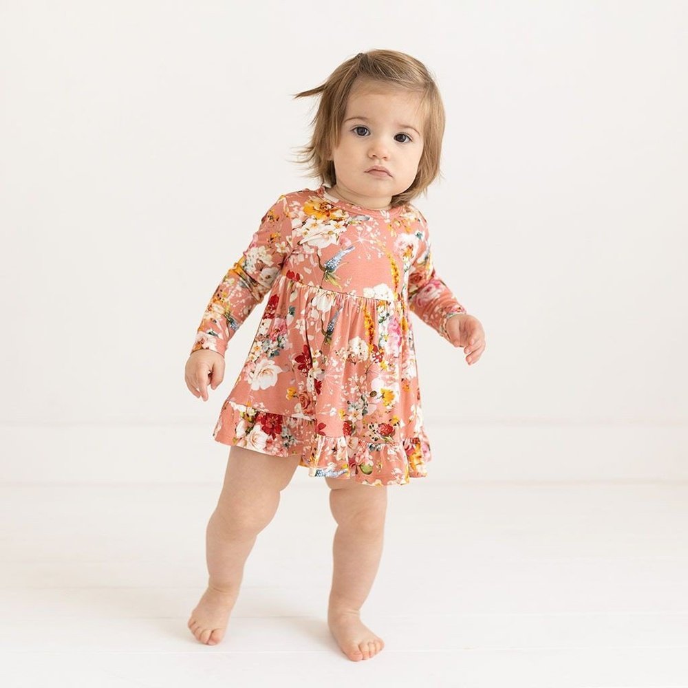 Posh Peanut Celia Long Sleeve Ruffled Bodysuit Dress