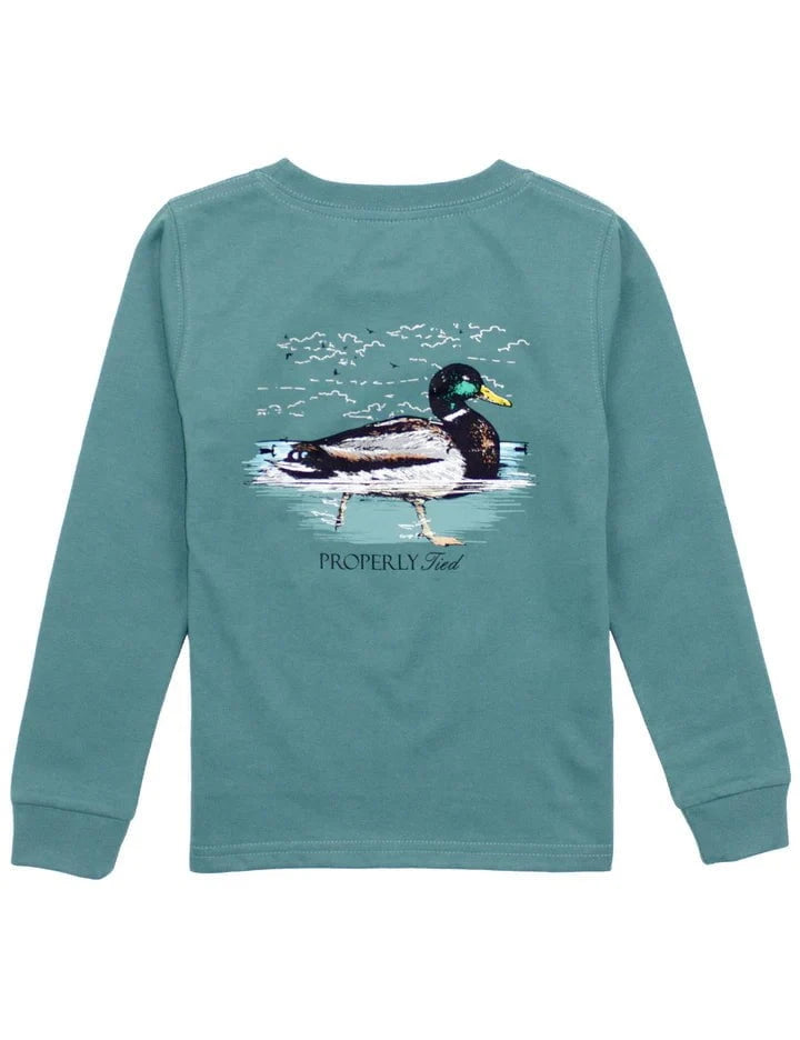 Properly Tied Marine Green / 2 Toddler Properly Tied Boys Swimming Mallard Long Sleeve T-Shirt