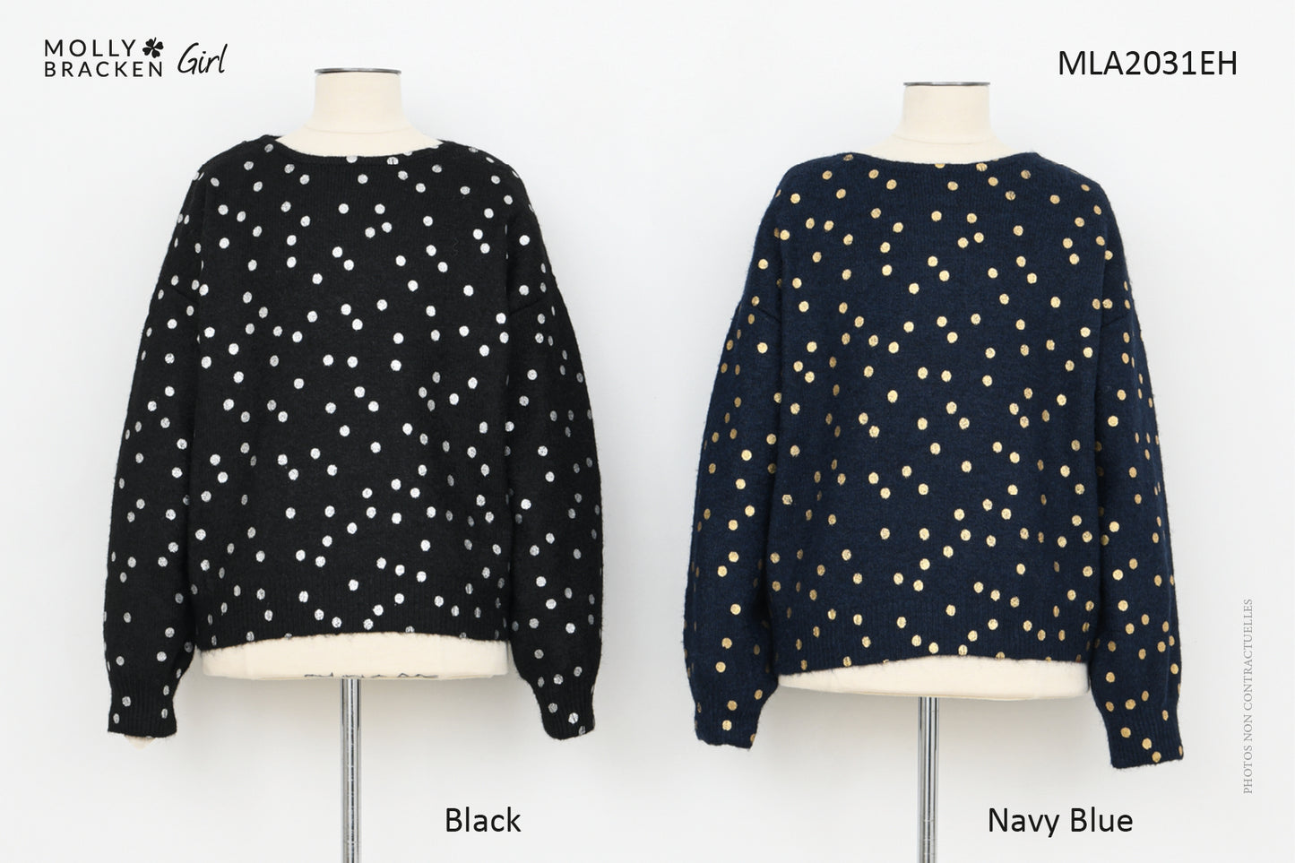 Mini Molly Girls Metallic Gold Dot Knitted Sweater - Navy Blue