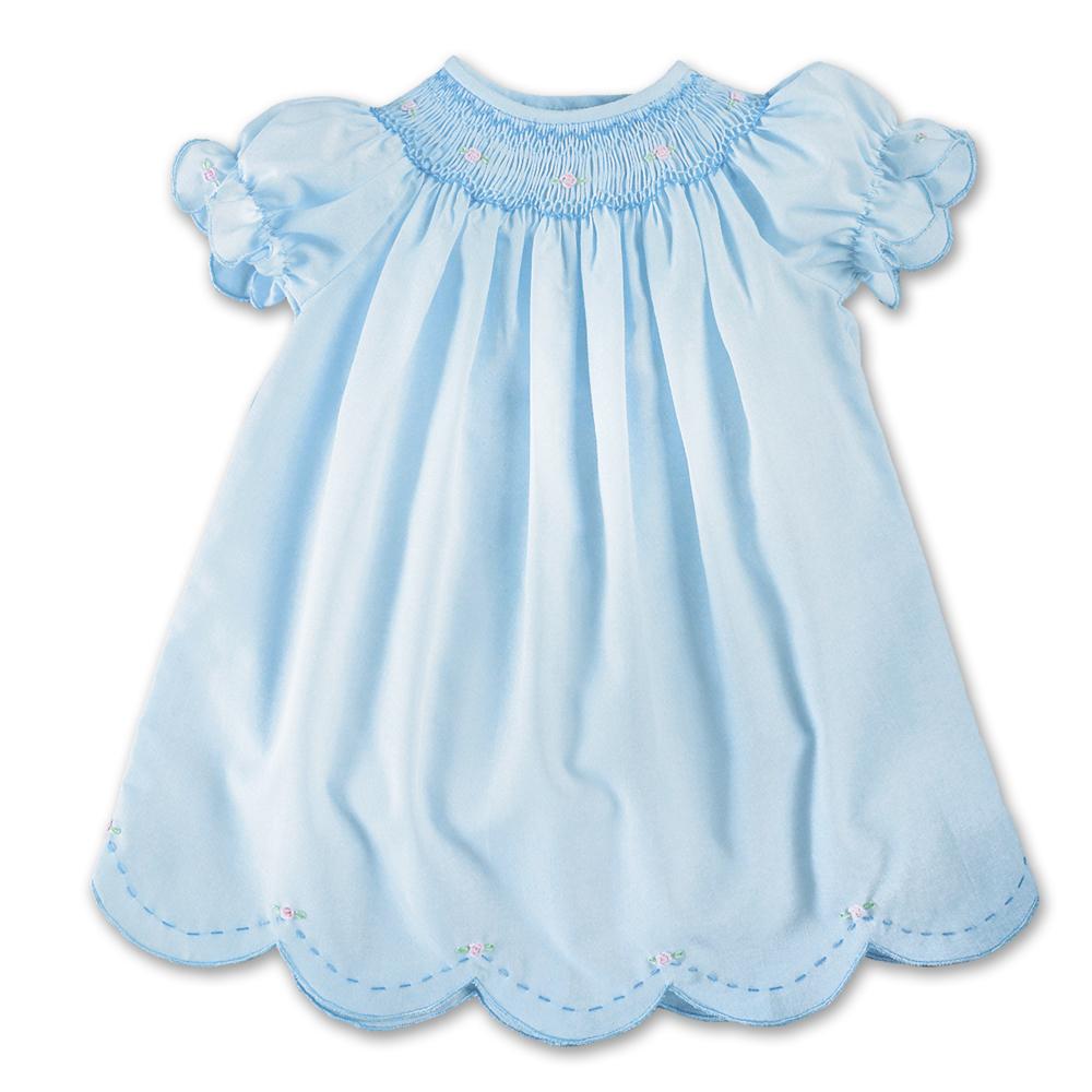 Rosalina Baby Blue Smocked Scallop Daygown