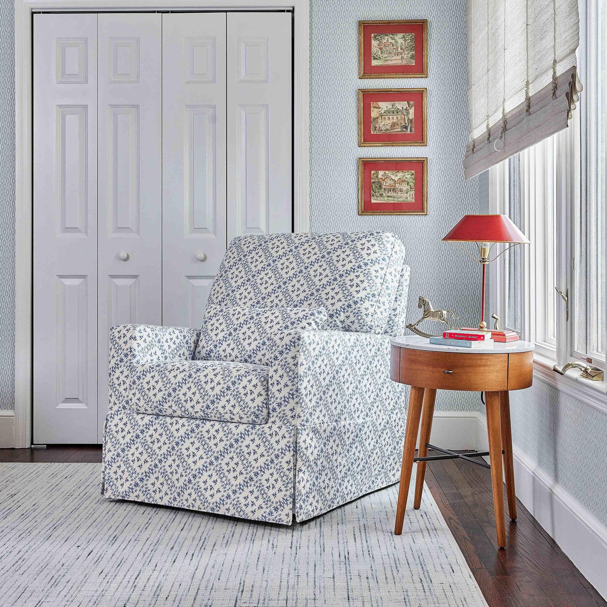Namesake Gliders & Rockers Sarah Flint x Namesake Crawford Swivel Glider in Eco-Performance Fabric | Water Repellent & Stain Resistant