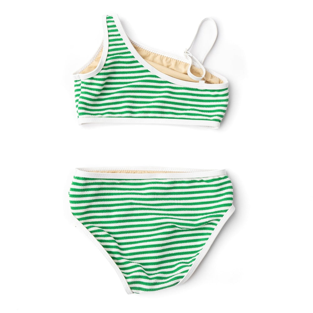 Shade Critters Girls Ribbed Green Stripe One Shoulder Two Piece Swimsuit babysupermarket