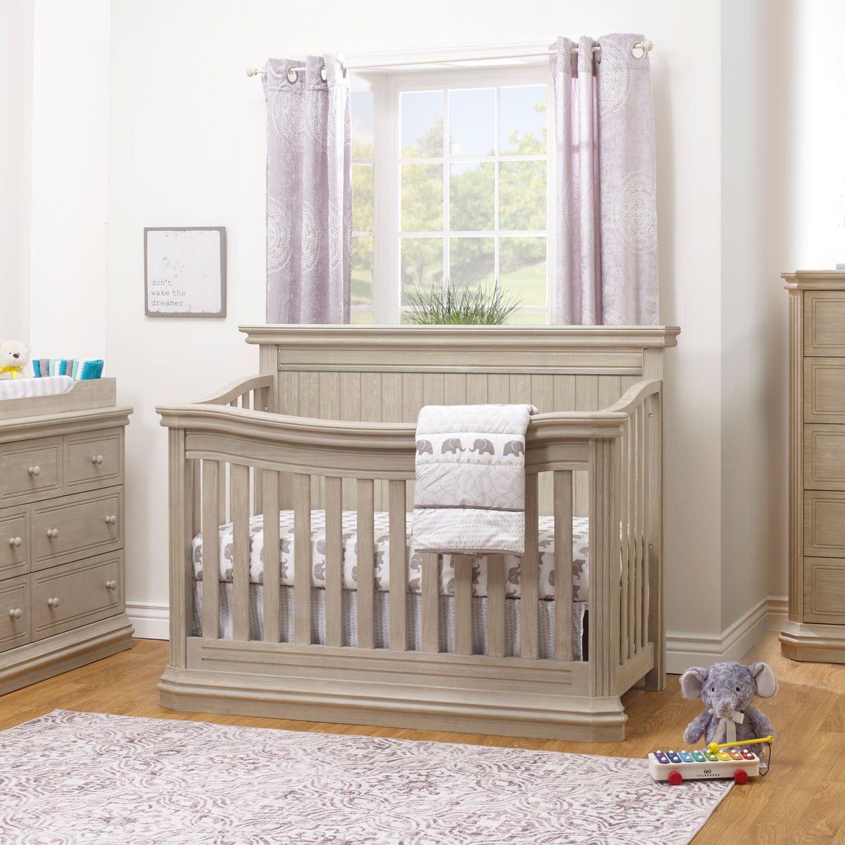 Sorelle Nightstands Heritage Fog Sorelle Vista Elite Panel Flat-Top 4-In-1 Crib