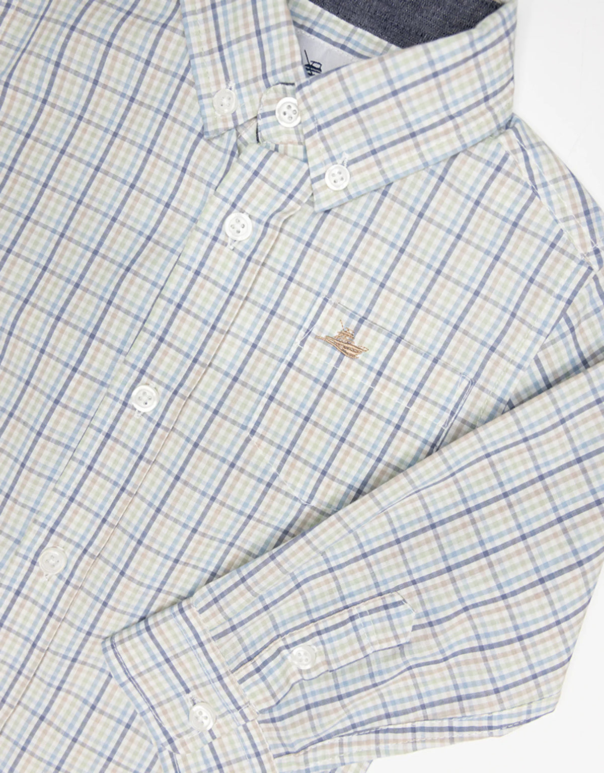 Southbound Southbound Boys Long Sleeve Dress Shirt - Khaki/Green/Blue Windowpane Check