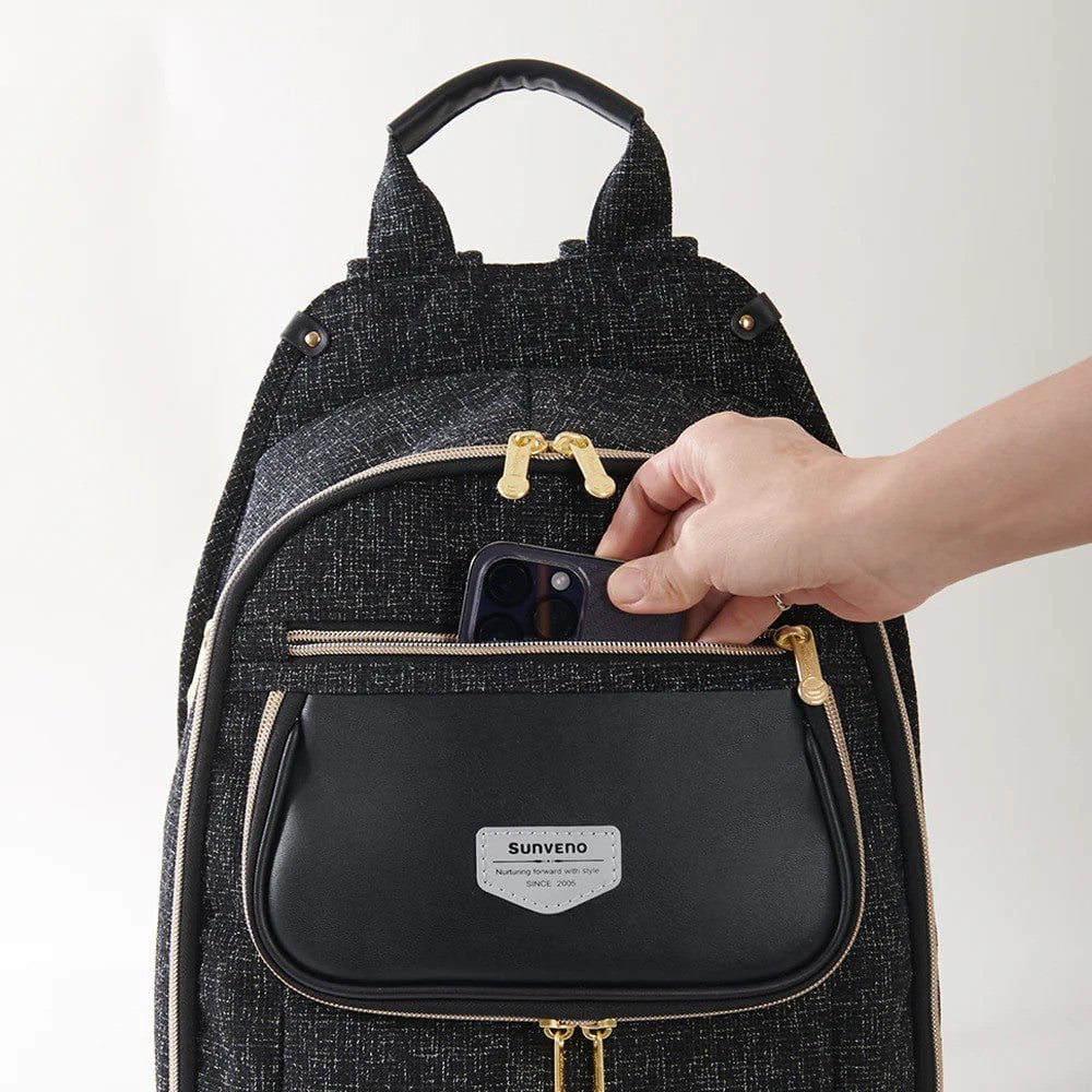 Sunveno Tweed Luxe Diaper Bag Backpack Black