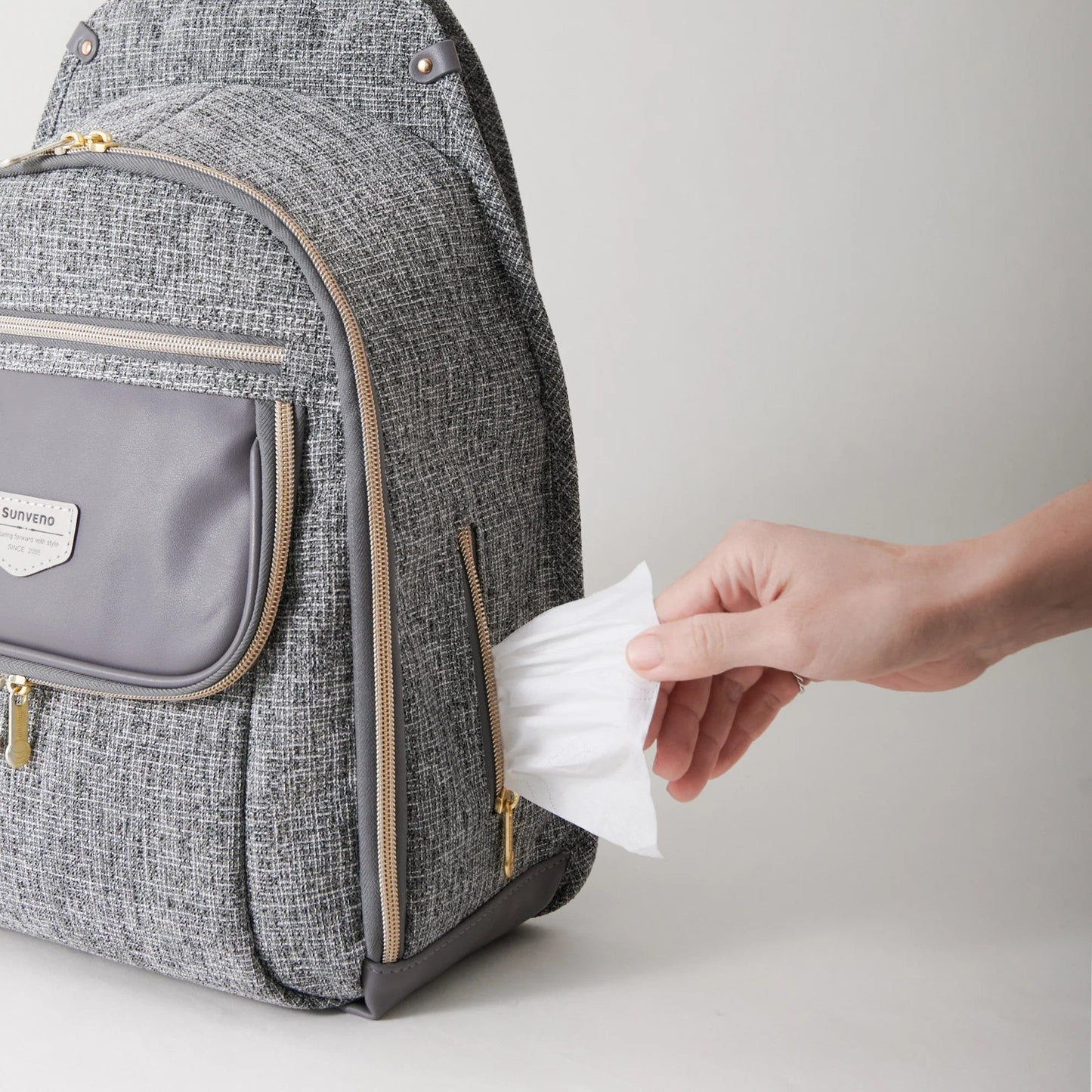 Sunveno Tweed Luxe Diaper Bag Backpack Grey