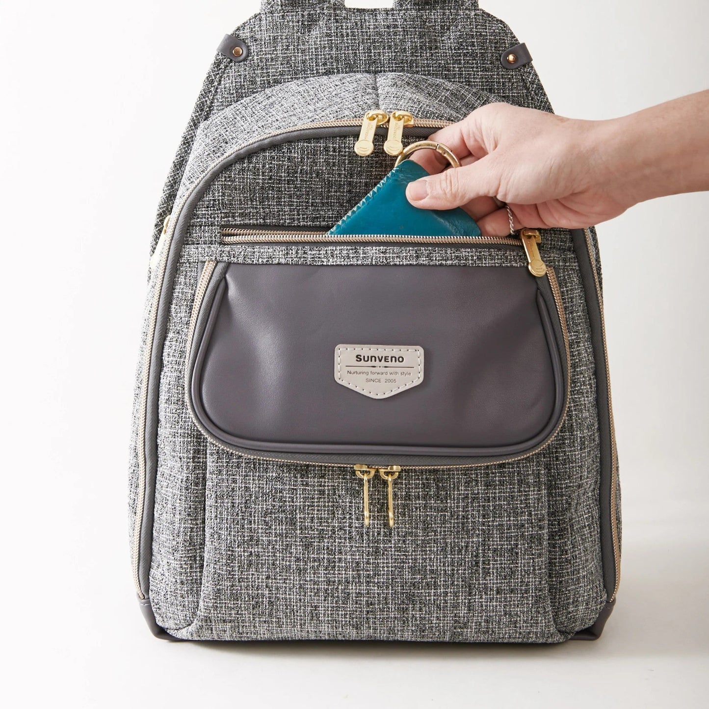 Sunveno Tweed Luxe Diaper Bag Backpack Grey