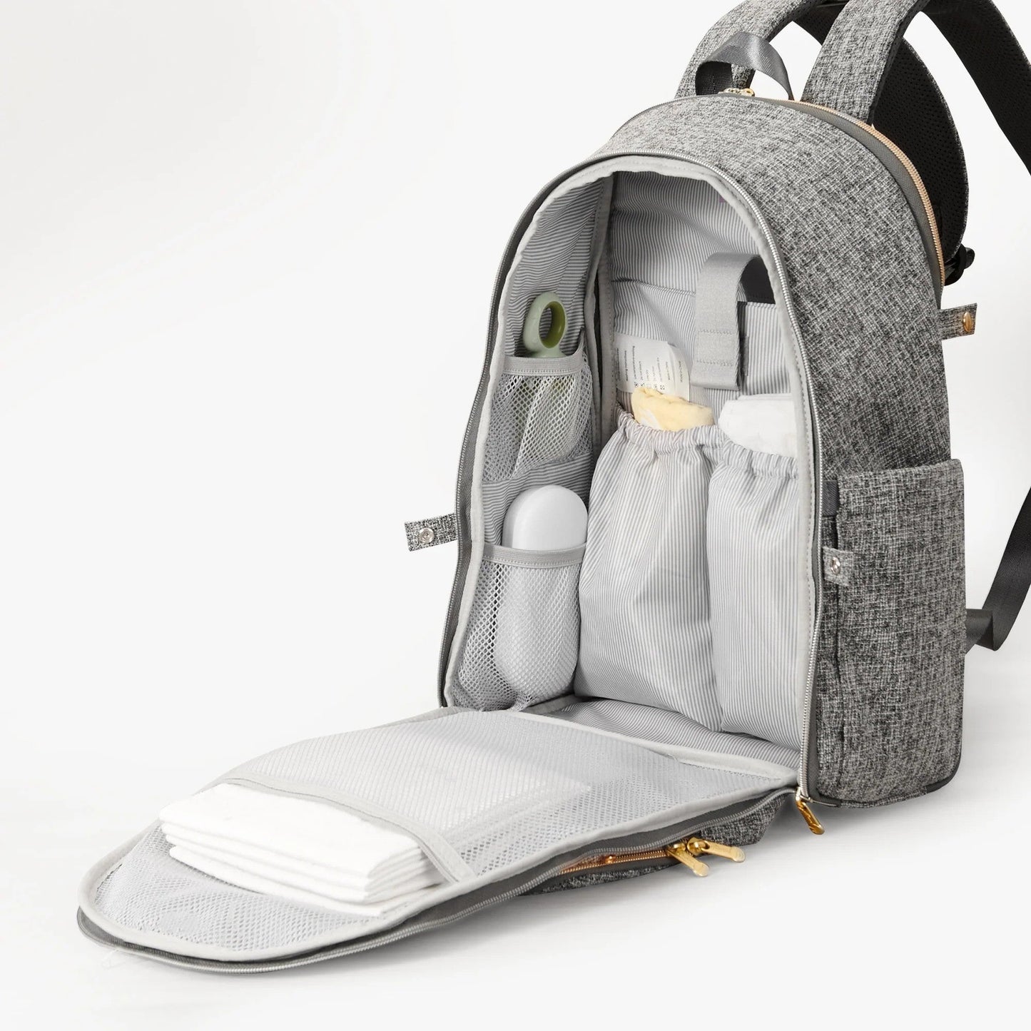 Sunveno Diaper Bags Sunveno Tweed Luxe Foldable Diaper Bag Backpack Grey