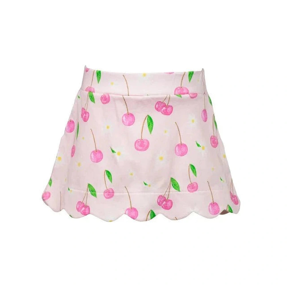 The Proper Peony Cherry Blooms Girl Scallop Skort