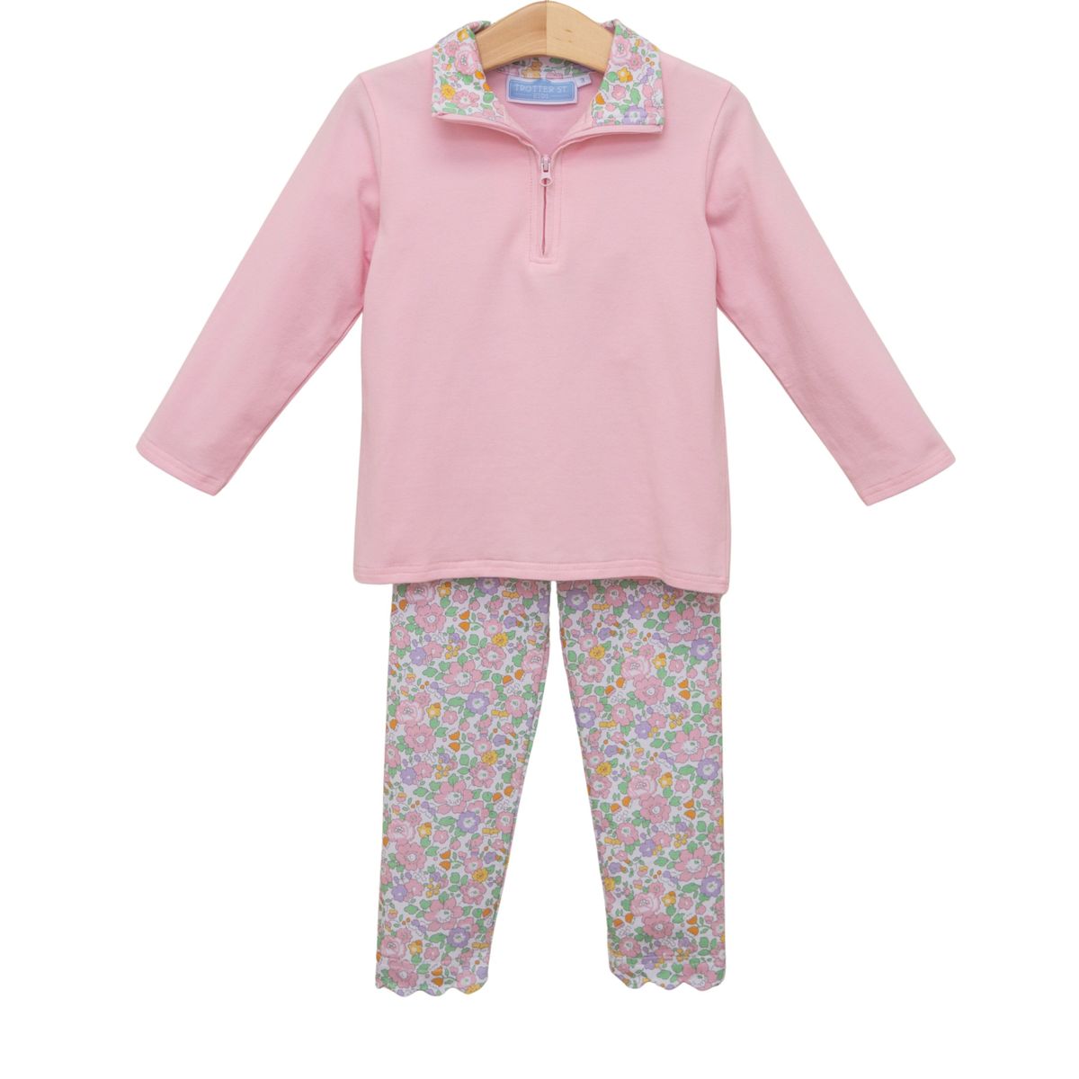 Trotter Street Kids Girls Play Sets Pink / 6 Trotter Street Kids Girls Autumn Blooms 1/4 Zip Pullover Set