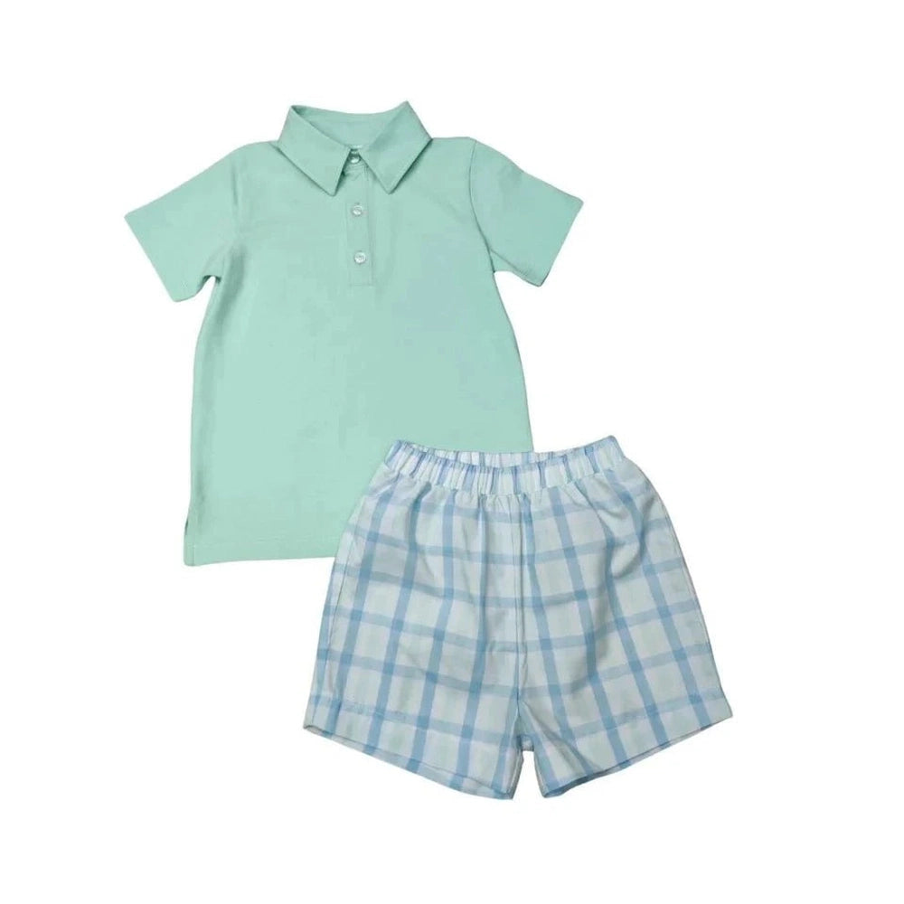 Whimsy Bay Kids Classic Spring Fin Plaid Polo Short Set babysupermarket