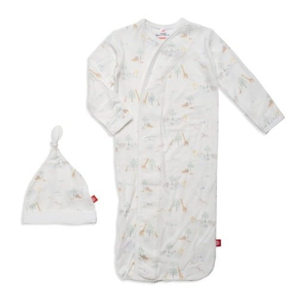 Magnetic MeMagnetic Me White Serene Safari Modal Magnetic Cozy Sleeper Gown + Hat SetBabysupermarket