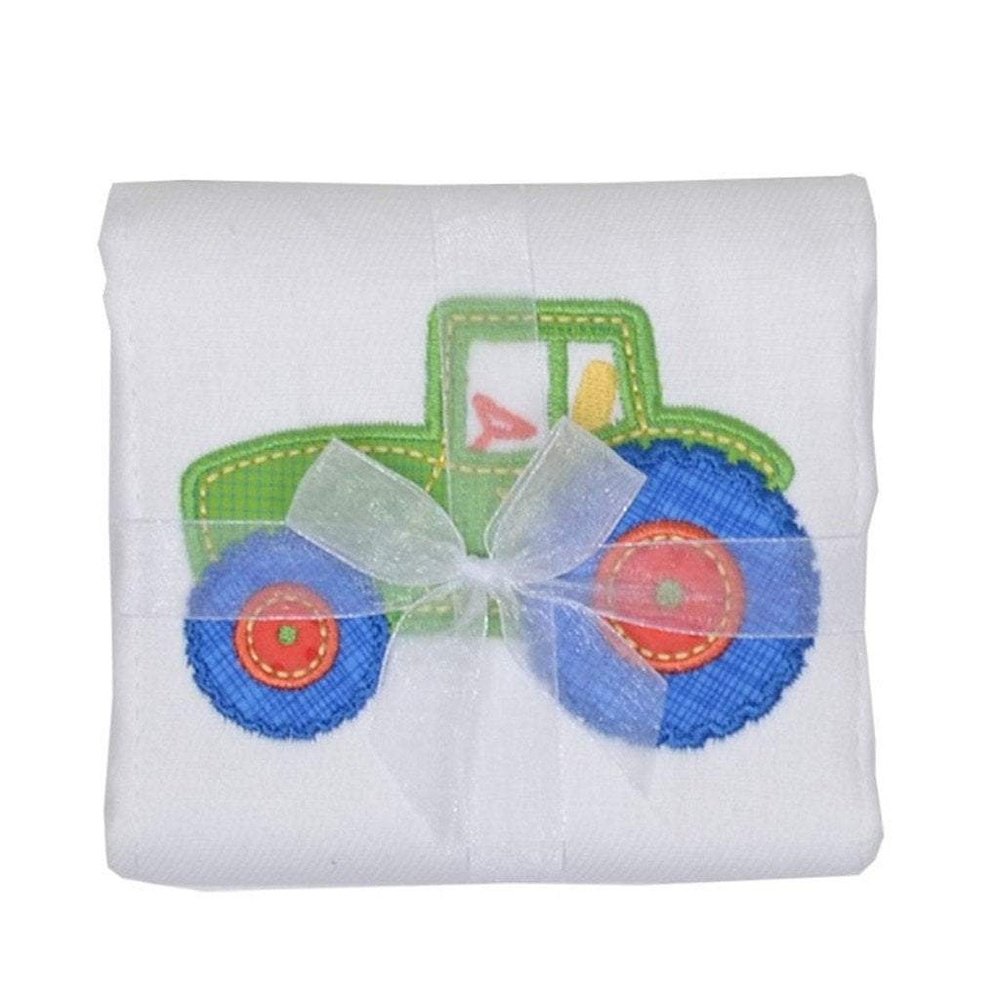 3 Marthas Appliqued Cotton Burp Cloth Tractor