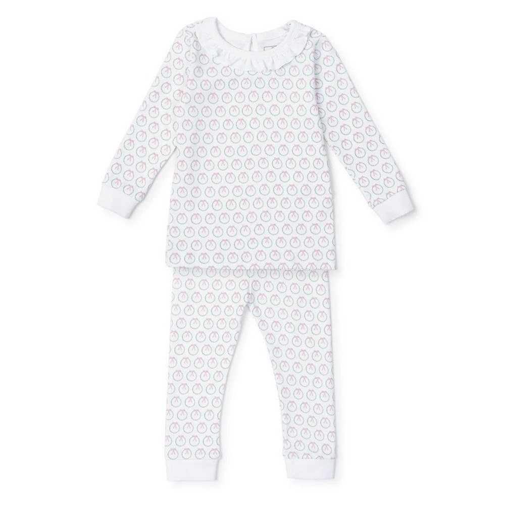 Lila + Hayes Ava's Girls' Pima Cotton Pajama Holiday Wreath