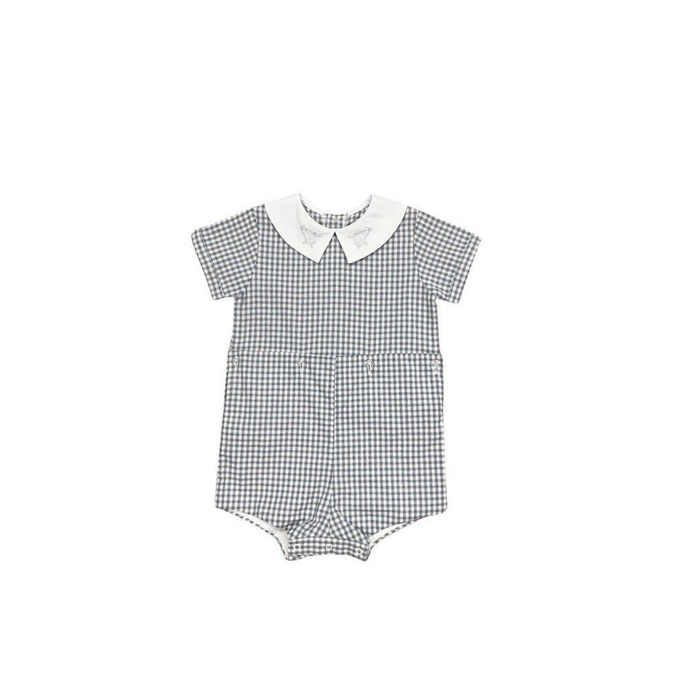 Auraluz Blue Plaid Button On with Helicopter Embroidery on the Collar