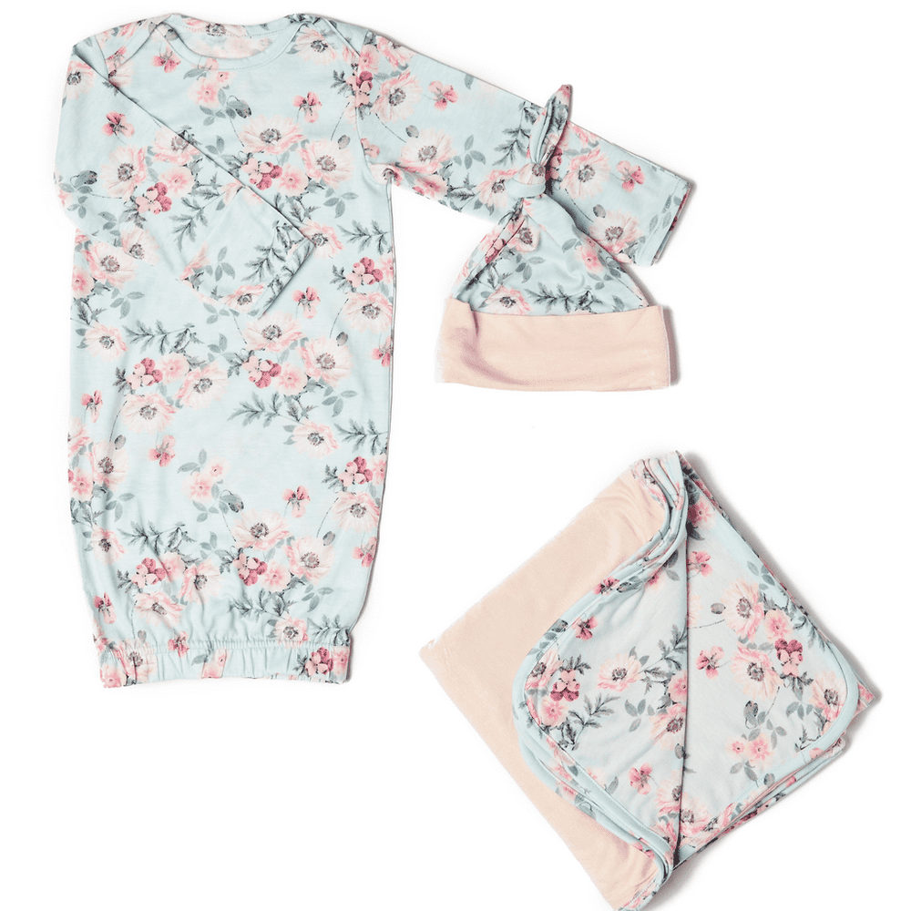 Baby Grey Baby's Welcome Home 3 Piece Baby Gown Set-Cloud Blue