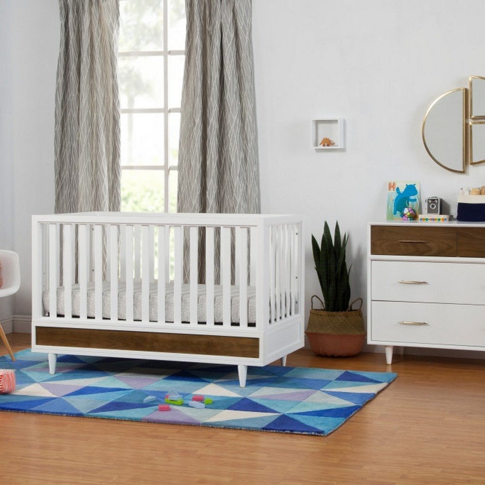 Babyletto Eero 4-Drawer Dresser in White/Natural Walnut