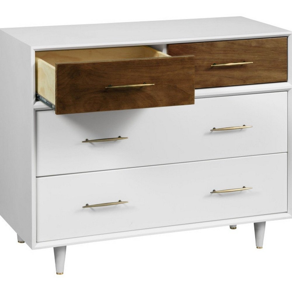 Babyletto Eero 4-Drawer Dresser in White/Natural Walnut