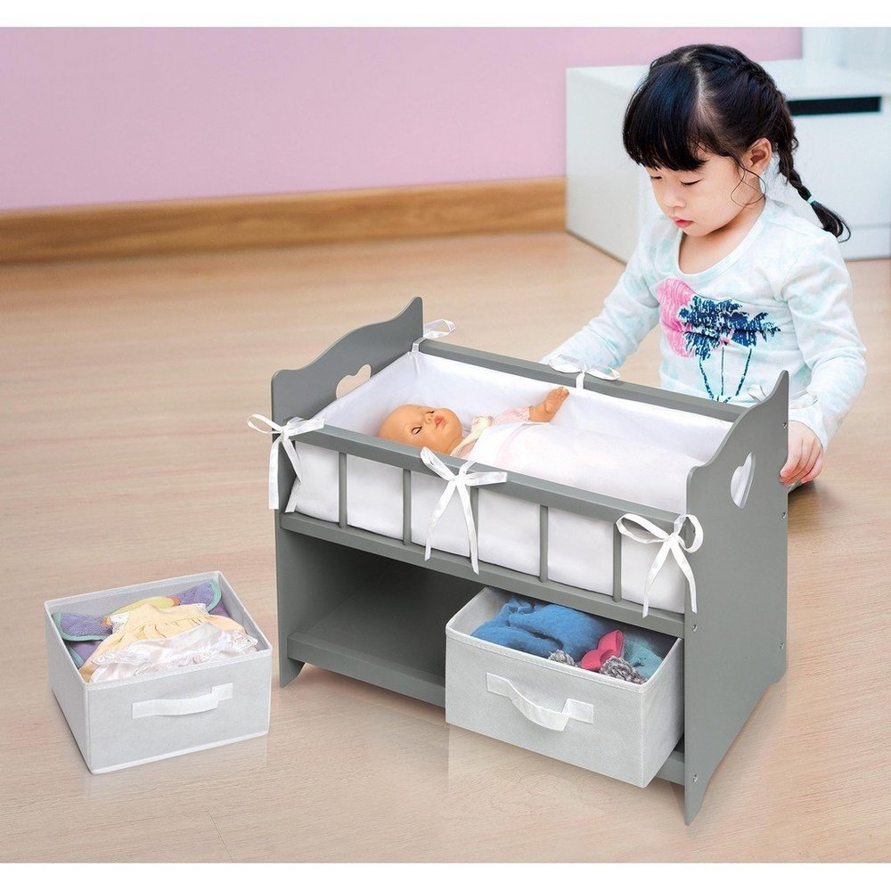 Badger Basket Doll Crib with Two Baskets - Executive Gray