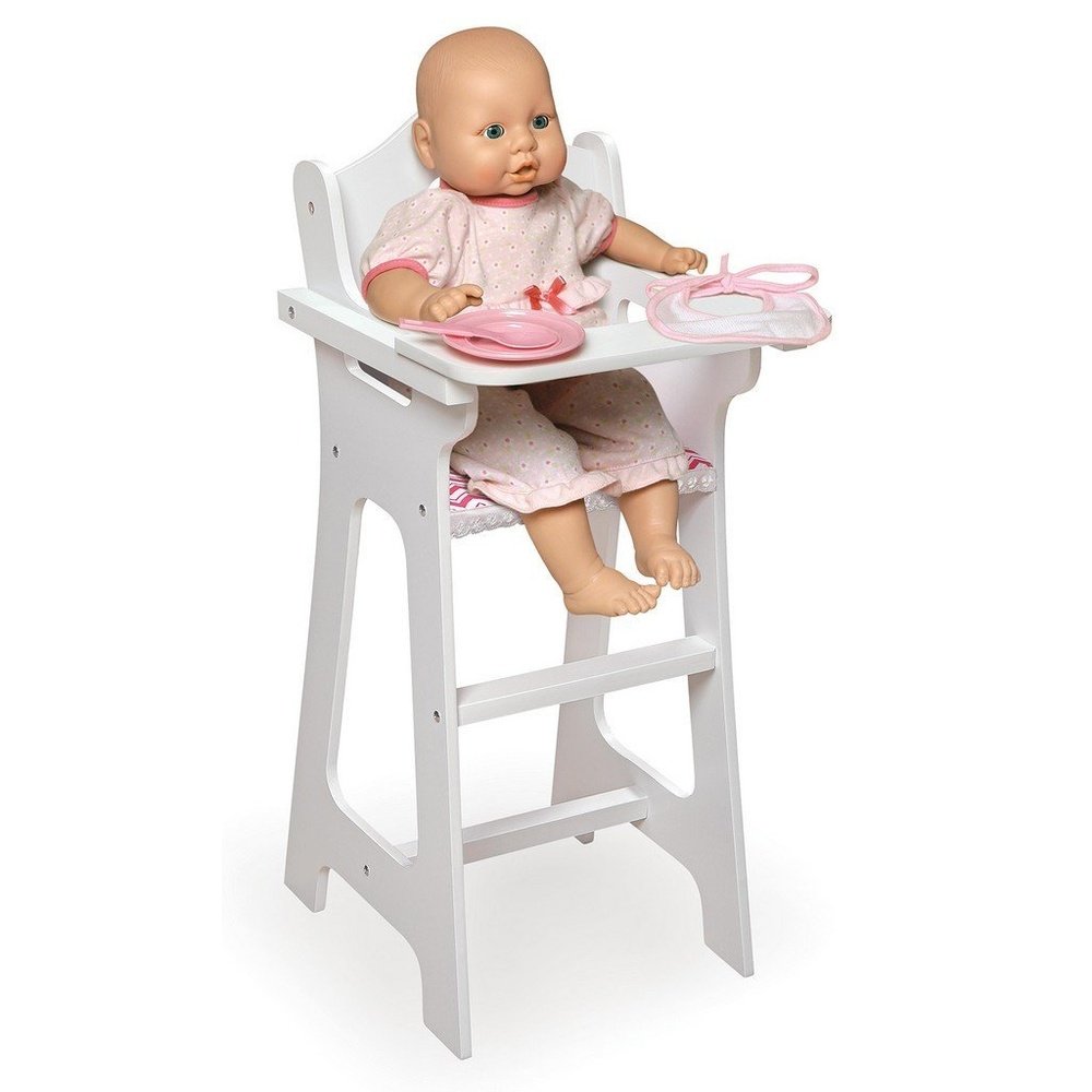 Badger Basket Doll High Chair with Plate Bib Spoon - Chevron Print