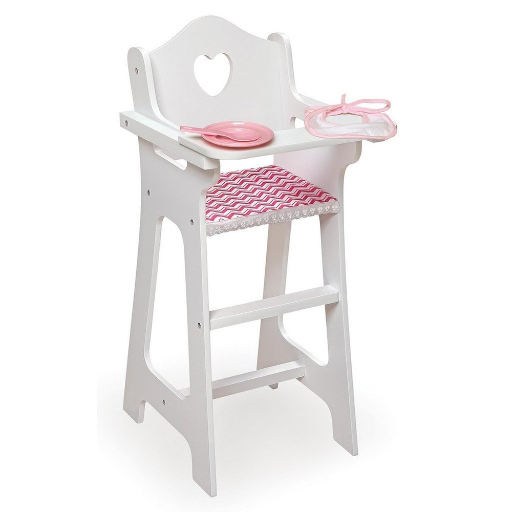 Badger Basket Doll High Chair with Plate Bib Spoon - Chevron Print