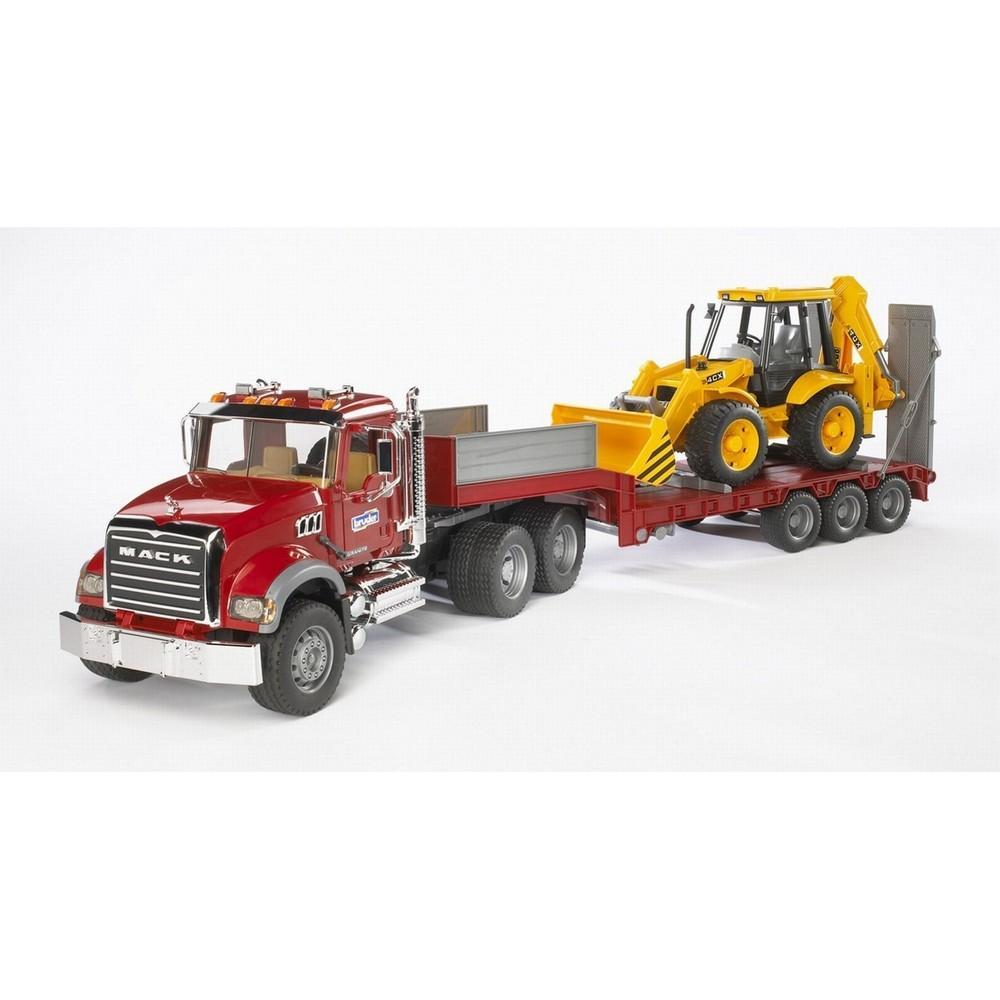 Bruder 02813 MACK Granite Flatbed Truck w/ JCB Loader Backhoe