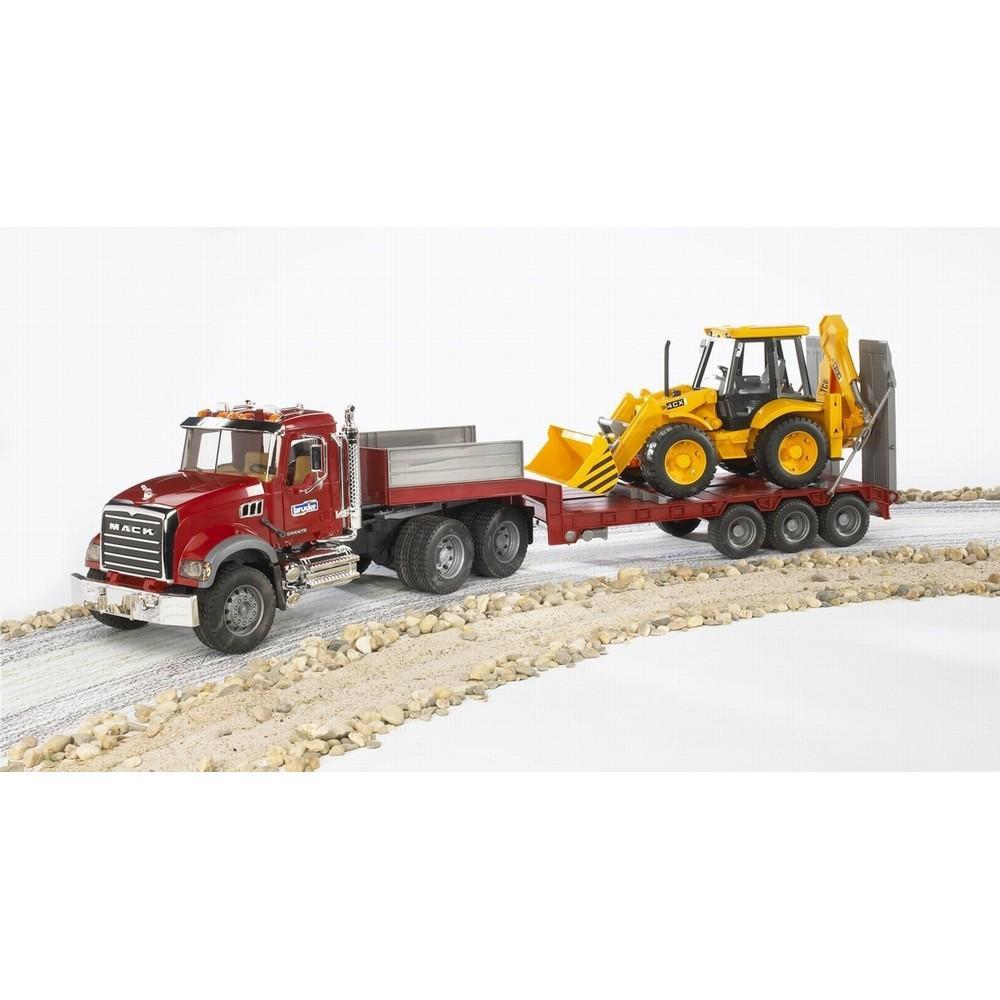 Bruder 02813 MACK Granite Flatbed Truck w/ JCB Loader Backhoe