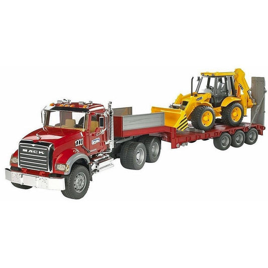 Bruder 02813 MACK Granite Flatbed Truck w/ JCB Loader Backhoe