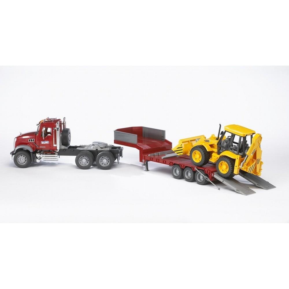 Bruder 02813 MACK Granite Flatbed Truck w/ JCB Loader Backhoe