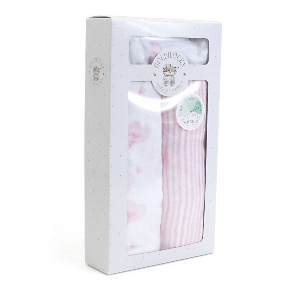 Child to Cherish Bamboo Muslin Swaddle Blanket Hearts & Stripes Pink