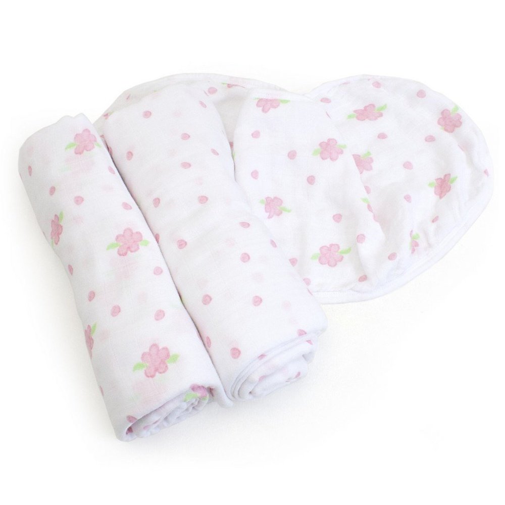 Child to Cherish Bamboo Muslin Swaddle Blanket Rosebuds & Dots Pink
