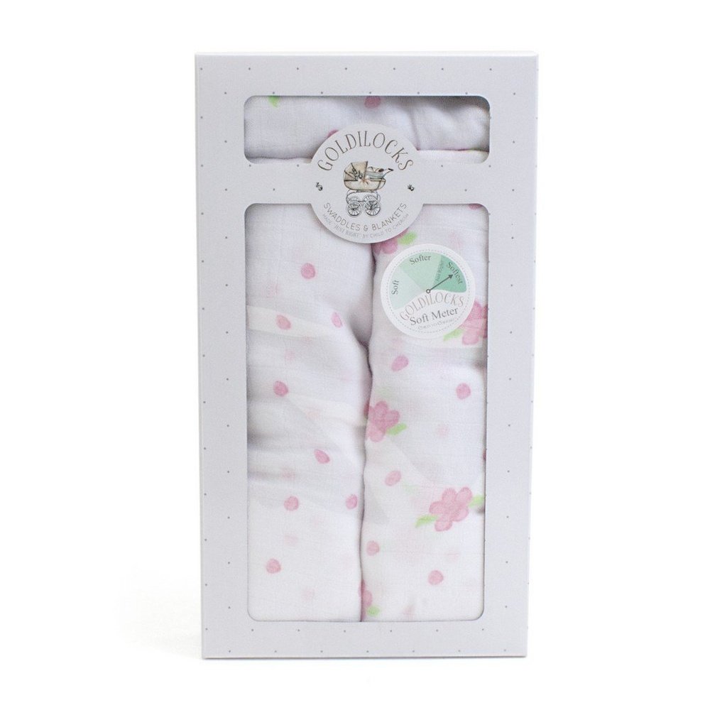 Child to Cherish Bamboo Muslin Swaddle Blanket Rosebuds & Dots Pink