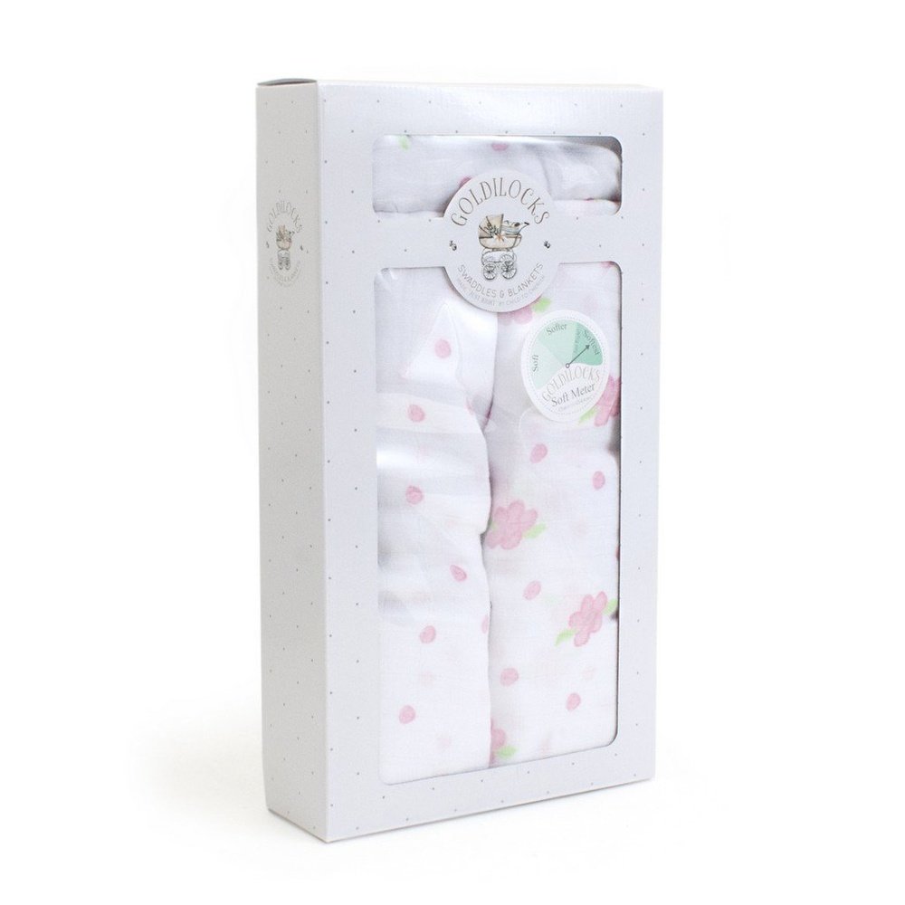 Child to Cherish Bamboo Muslin Swaddle Blanket Rosebuds & Dots Pink