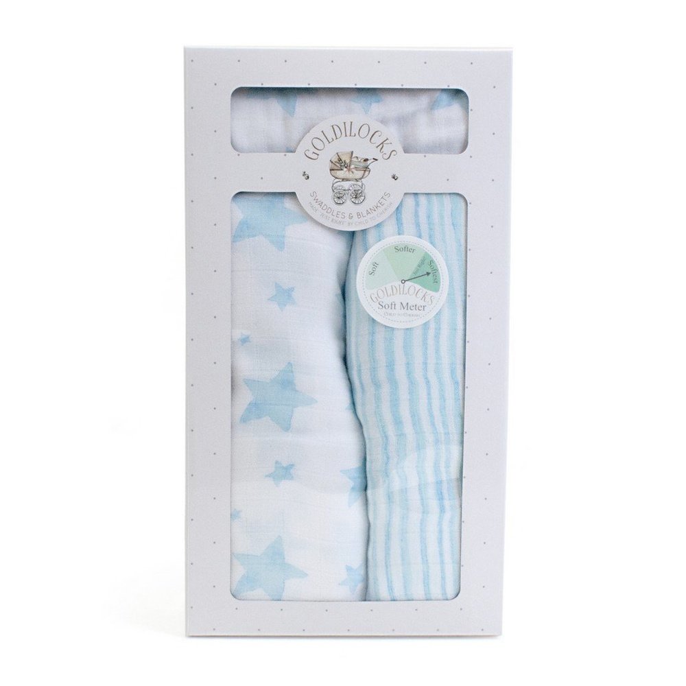 Child to Cherish Bamboo Muslin Swaddle Blanket Stars & Stripes Blue