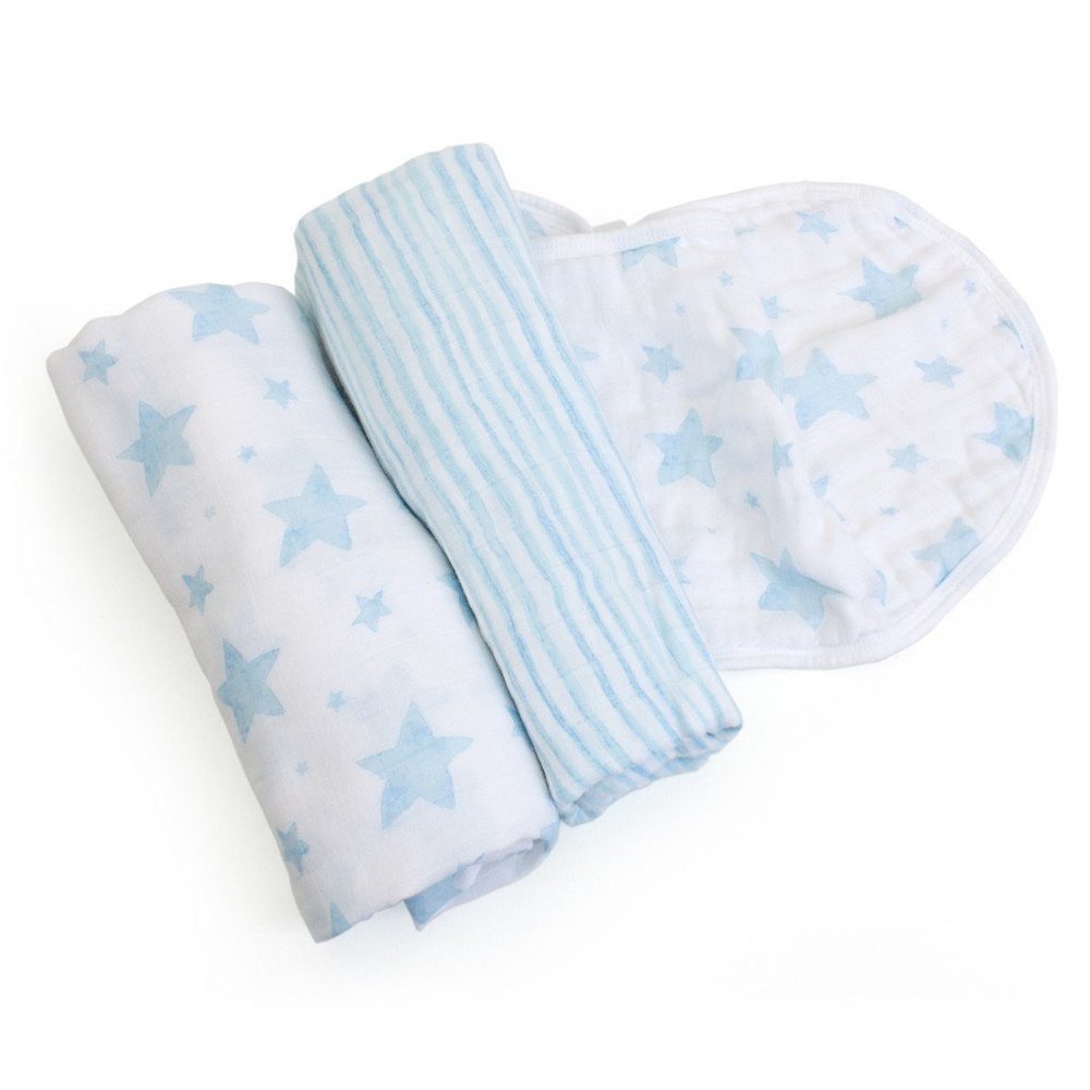 Child to Cherish Bamboo Muslin Swaddle Blanket Stars & Stripes Blue