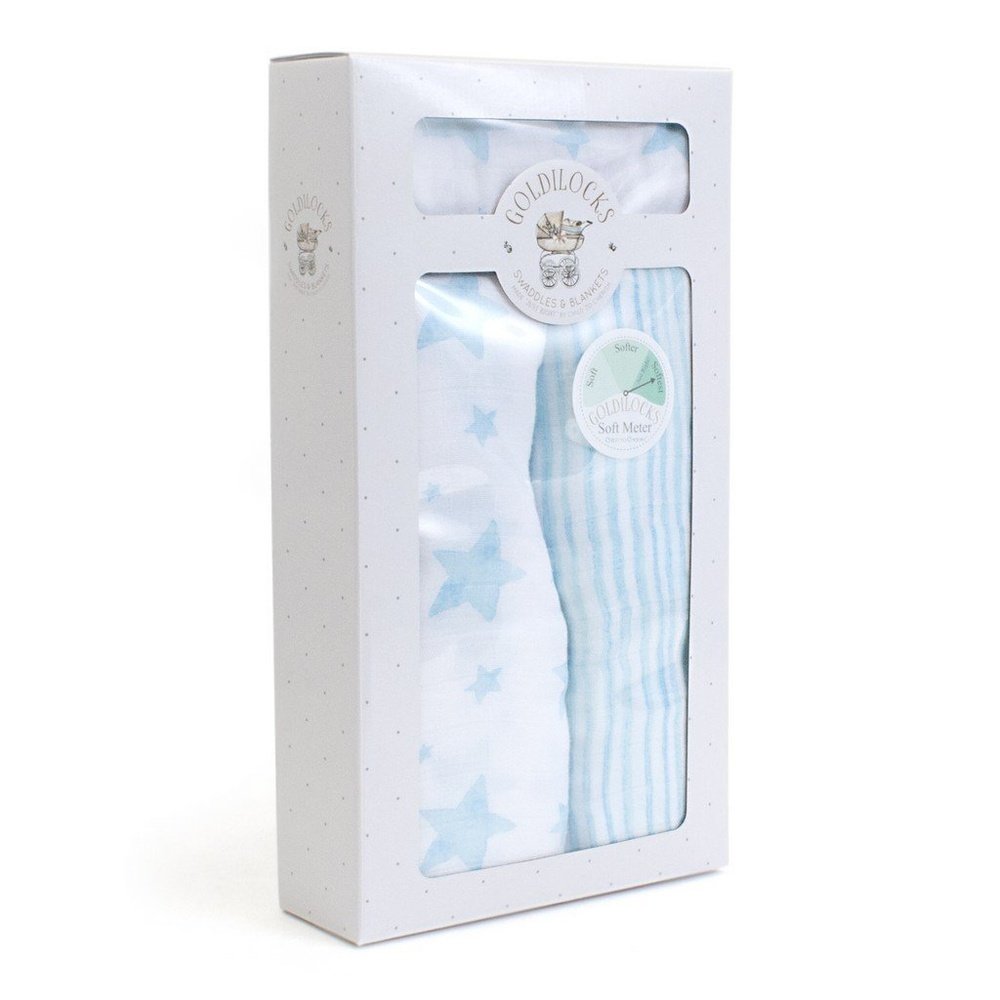 Child to Cherish Bamboo Muslin Swaddle Blanket Stars & Stripes Blue