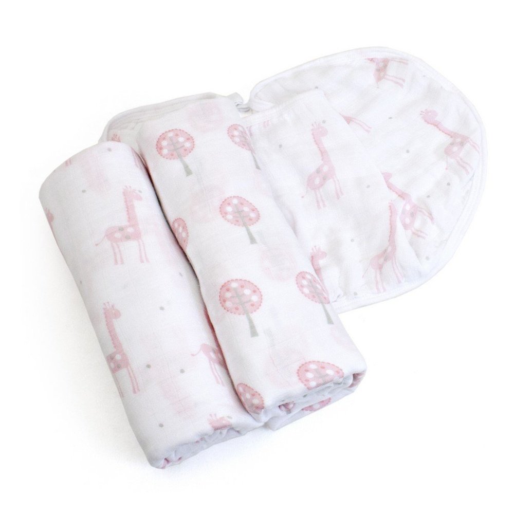 Child to Cherish Goldilocks Swaddle Blanket Giraffes & Trees Pink