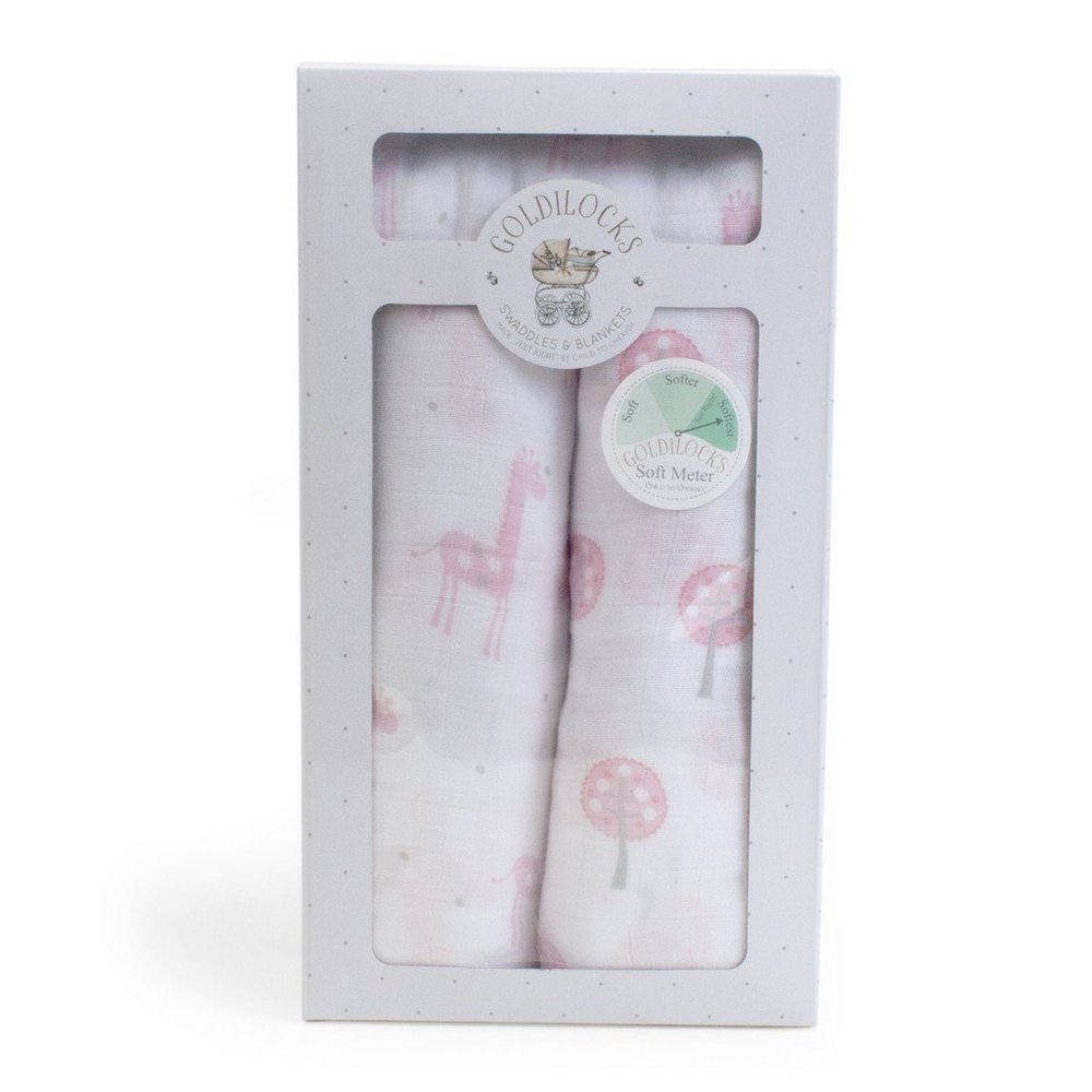 Child to Cherish Goldilocks Swaddle Blanket Giraffes & Trees Pink