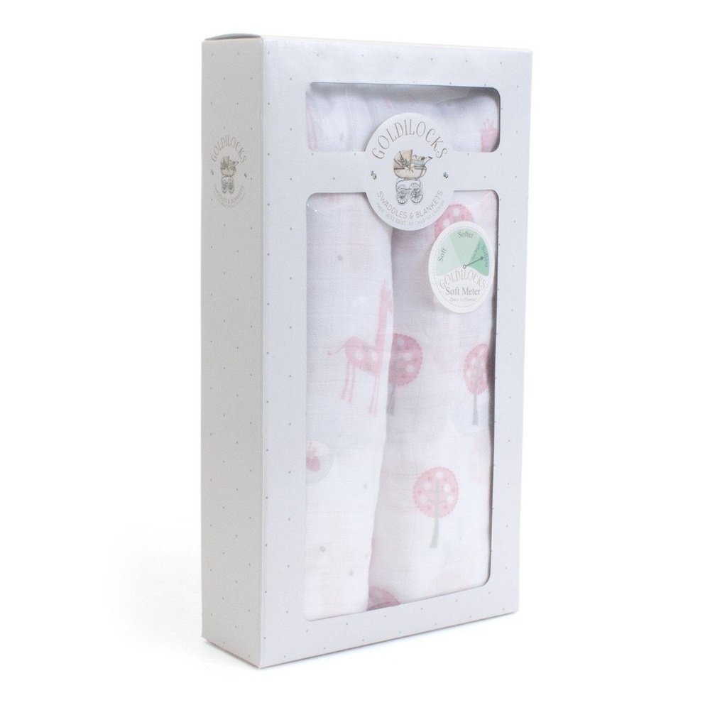 Child to Cherish Goldilocks Swaddle Blanket Giraffes & Trees Pink