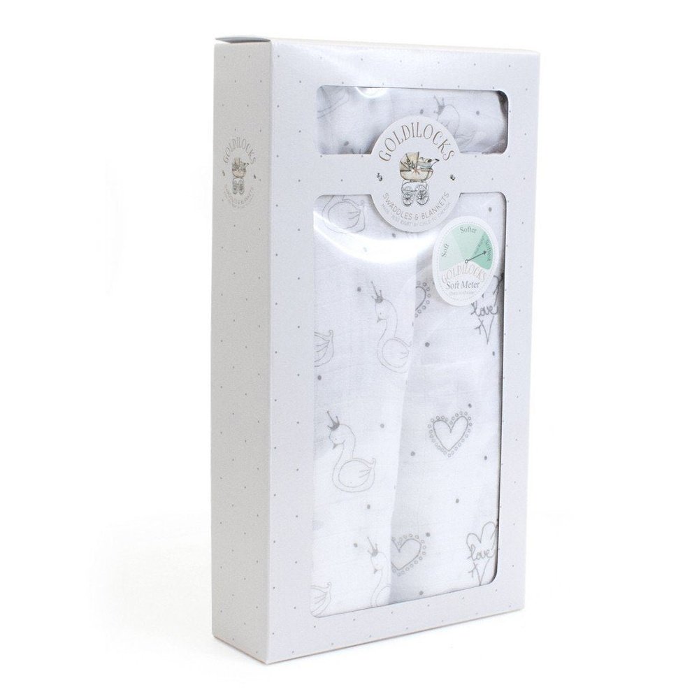 Child To CherishChild to Cherish Goldilocks Swaddle Blanket Swans & Hearts GrayBabysupermarket