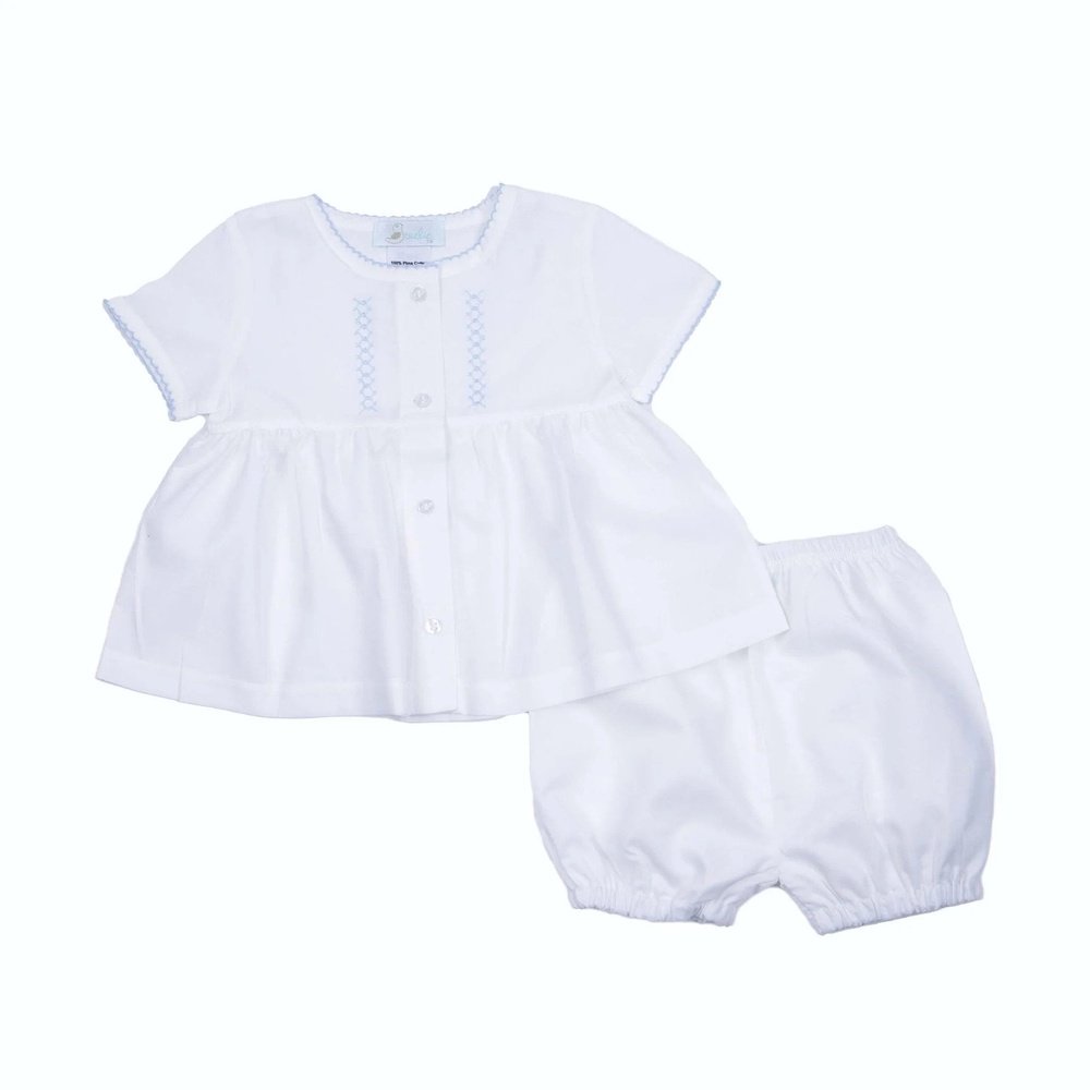 Cuclie Apparel 3 Mo / White & Blue Cuclie Classic Batiste Diaper Set
