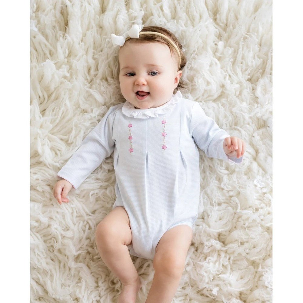 Cuclie Infant Girls Embroidered Striped Bubble