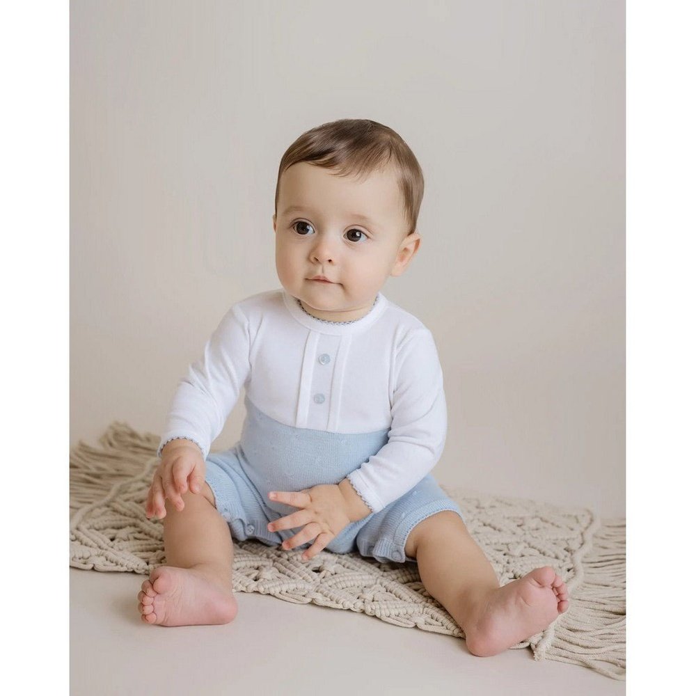 Cuclie Jersey Knit Long One Piece, White with Light Blue