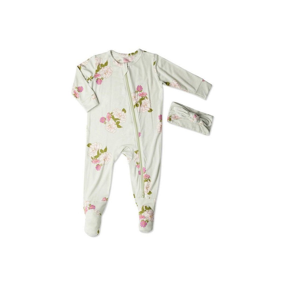 Everly Grey Footie 2 Piece Set Peony
