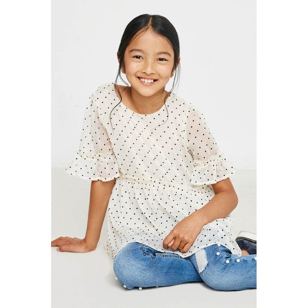 Hayden Los Angeles Ruffle Sheer Polka Dot Shirt