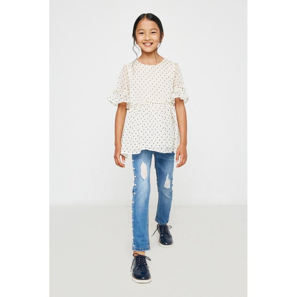 Hayden Los Angeles Ruffle Sheer Polka Dot Shirt